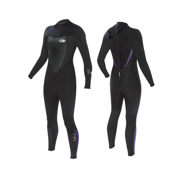 TIKI  Wetsuit - 3/2 Womens Tech-Back Zip - Black/Purple
